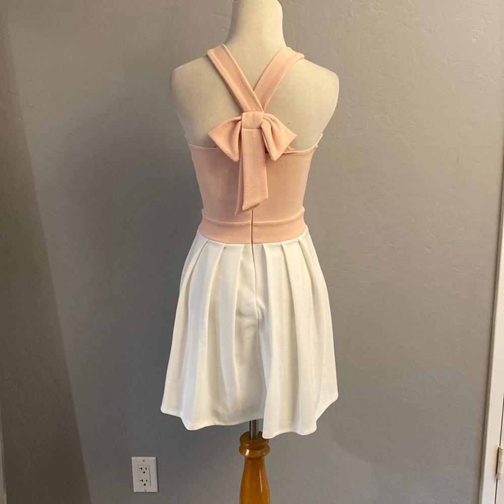 Pink and white bow back dress